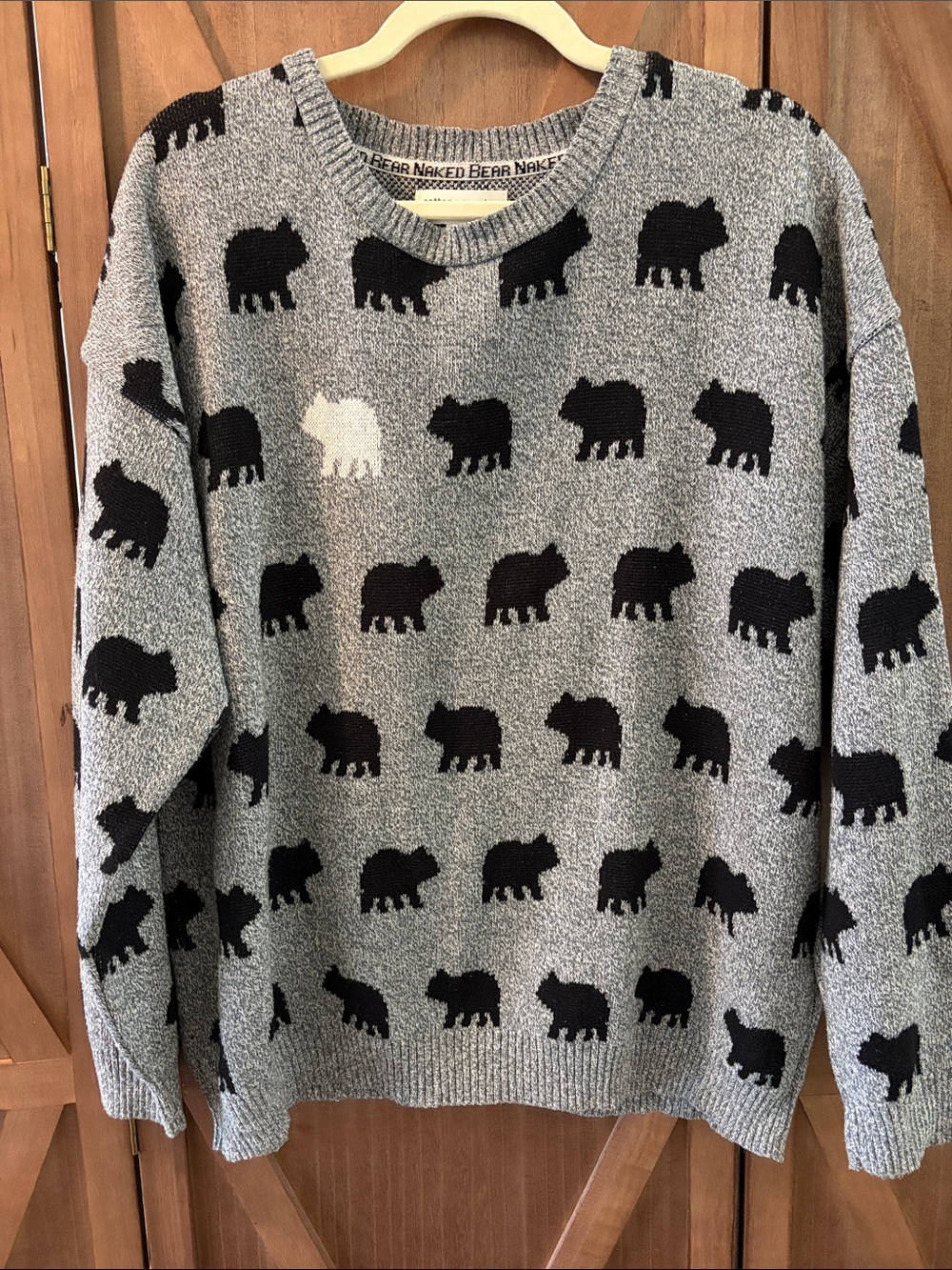 🇨🇦BEAR NAKED by PARKHURST Vintage All Over Bear Pattern Knit Sweater Grey Black
